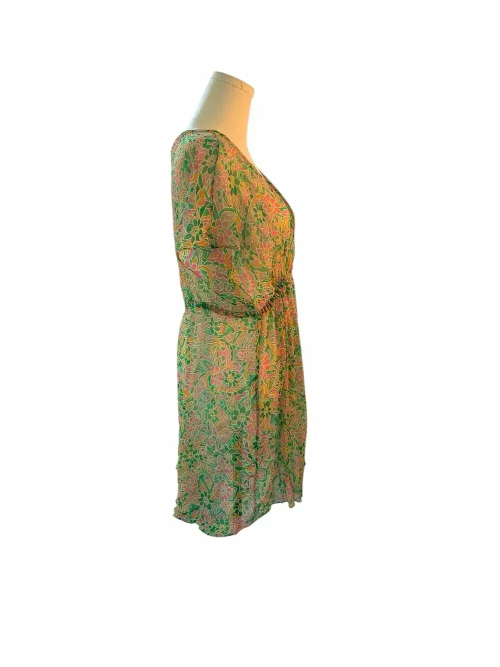 Miguelina Women's Size S Floral Print 100% Silk Kaftan Cover Up